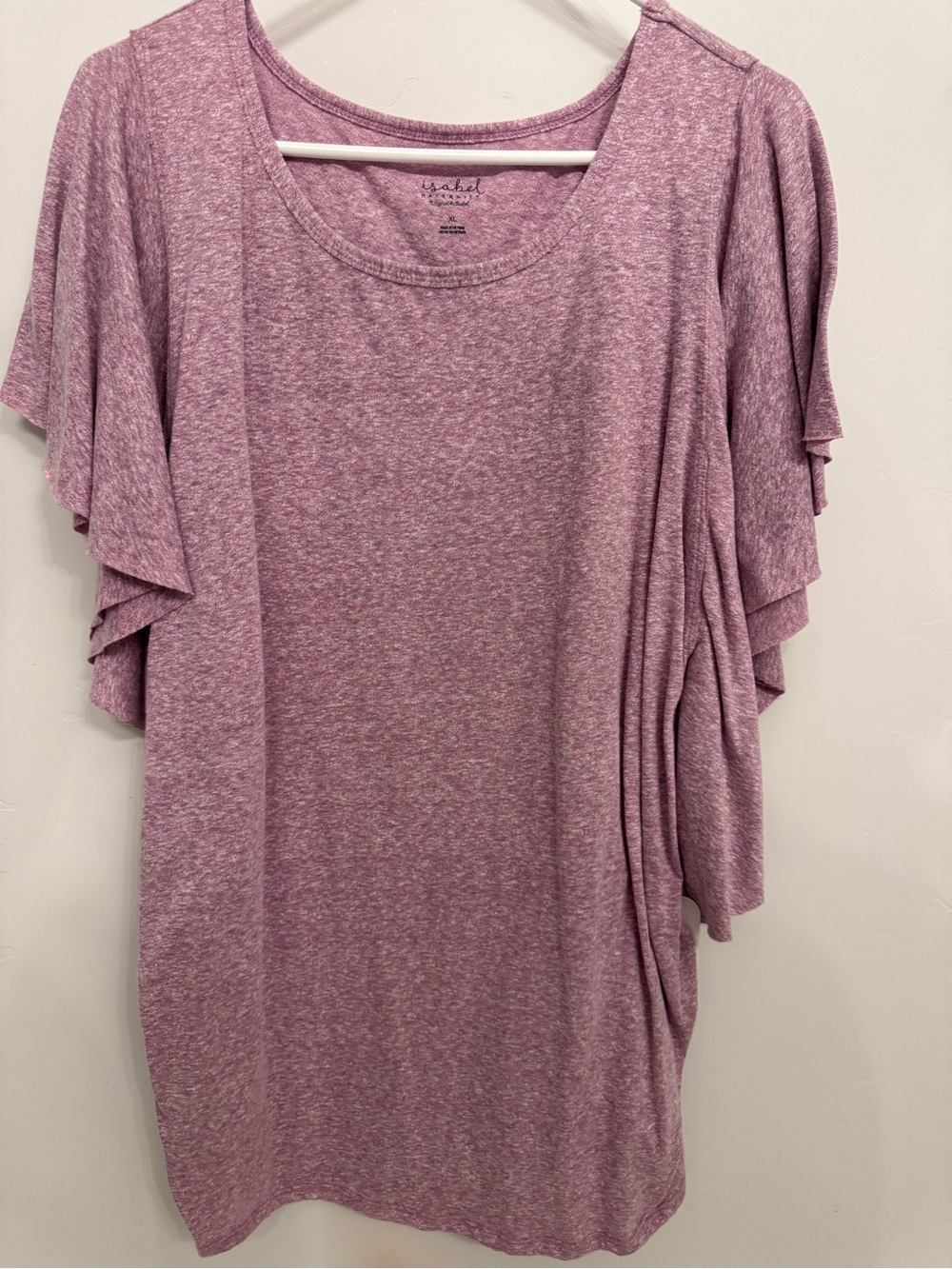 Ingrid & Isabel Mauve Heathered Flutter Sleeve Top